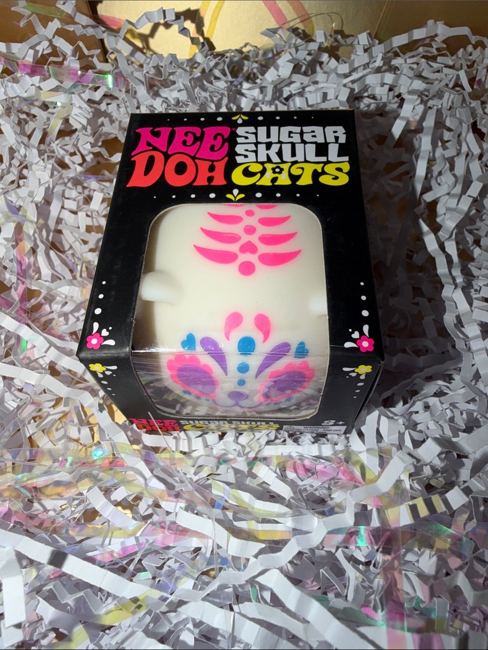 NeeDoh Sugar Skull Cats Squishy - White with Pink & Purple Accents